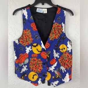 Ceci Halloween Button Down Vest Seasonal Novelty Size Small Pumpkin Ghost